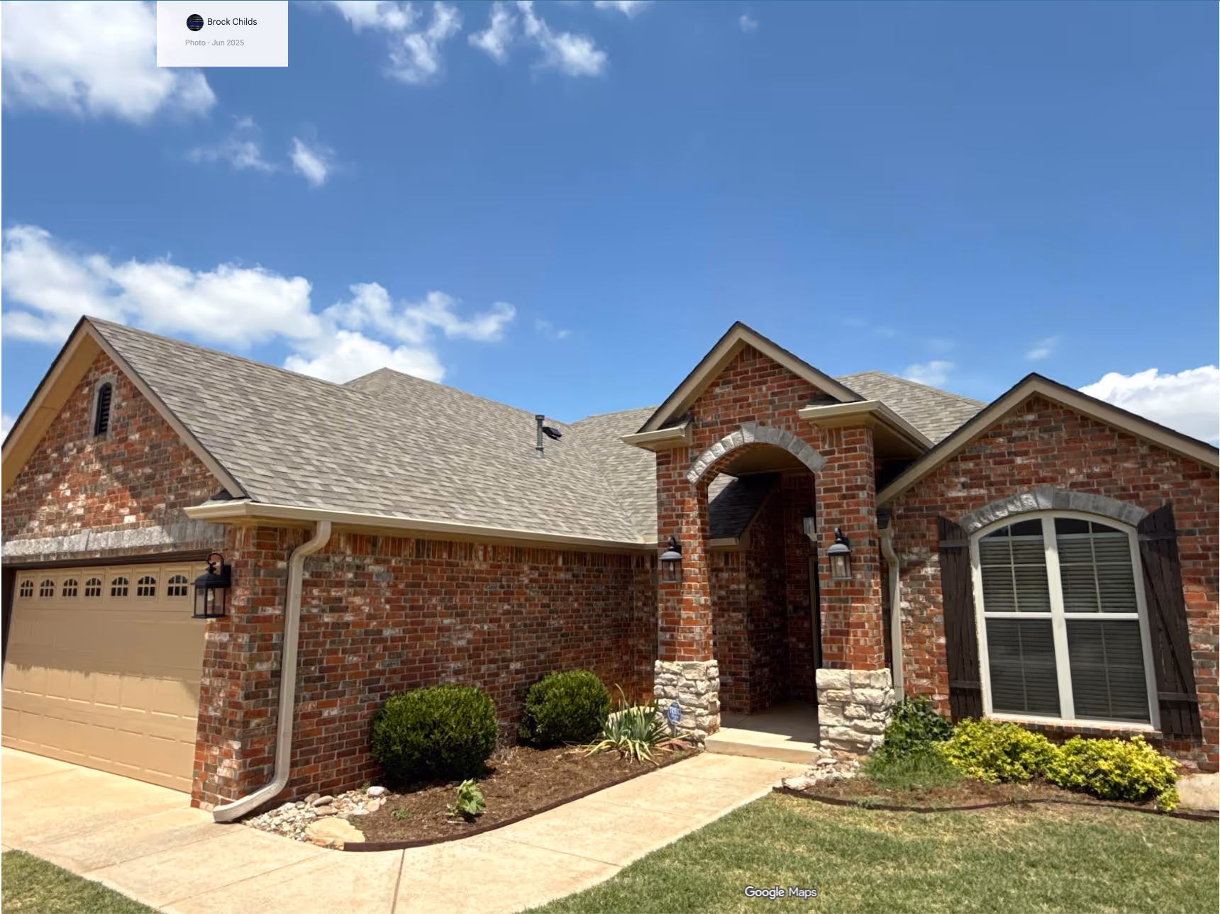 A photo that an OKC homeowner uploaded to their 5 star Google review showcasing their satisfaction with their roof replacement and home restoration.