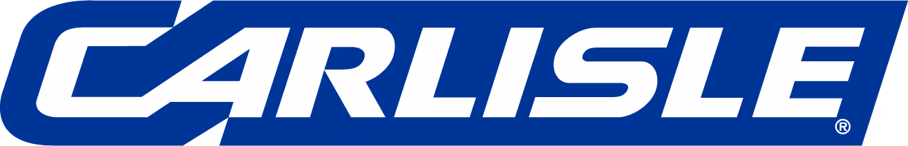 Carlisle company logo with bold white italic text on a blue background.
