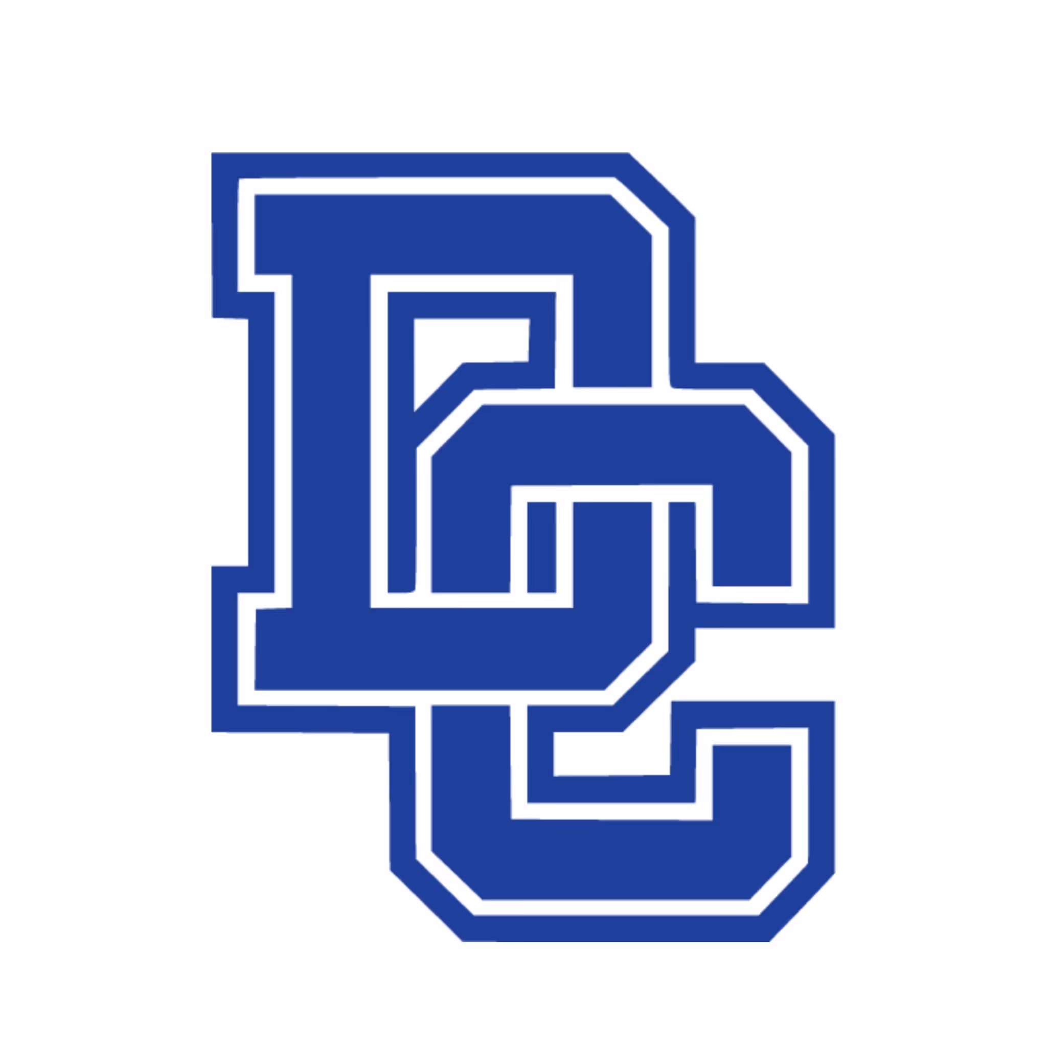 Interlocking blue letters D and C outlined in white.